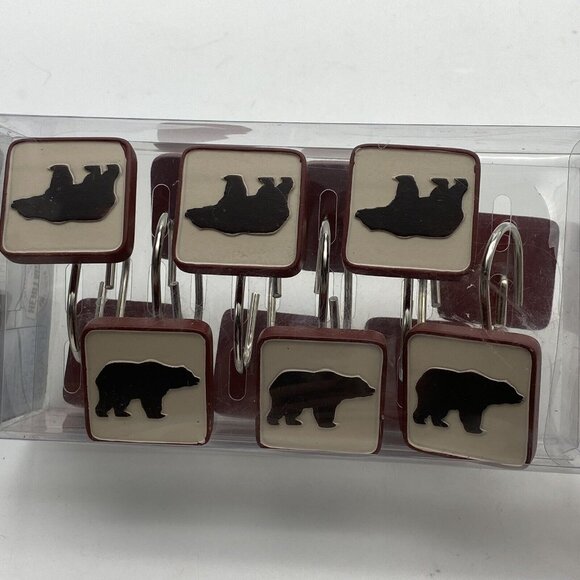 Set Of 12 Alaska Bear Shower Curtain Hooks Resin‎ Square Animal Wildlife 1.5x1.5 - Picture 5 of 7